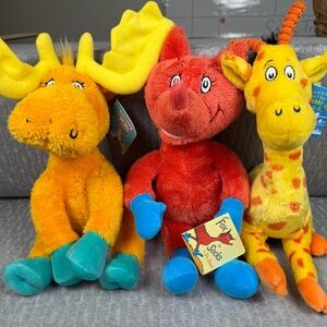 Colorful Dr. Seuss Plush Toy Set - Moose, Fox, and Giraffe